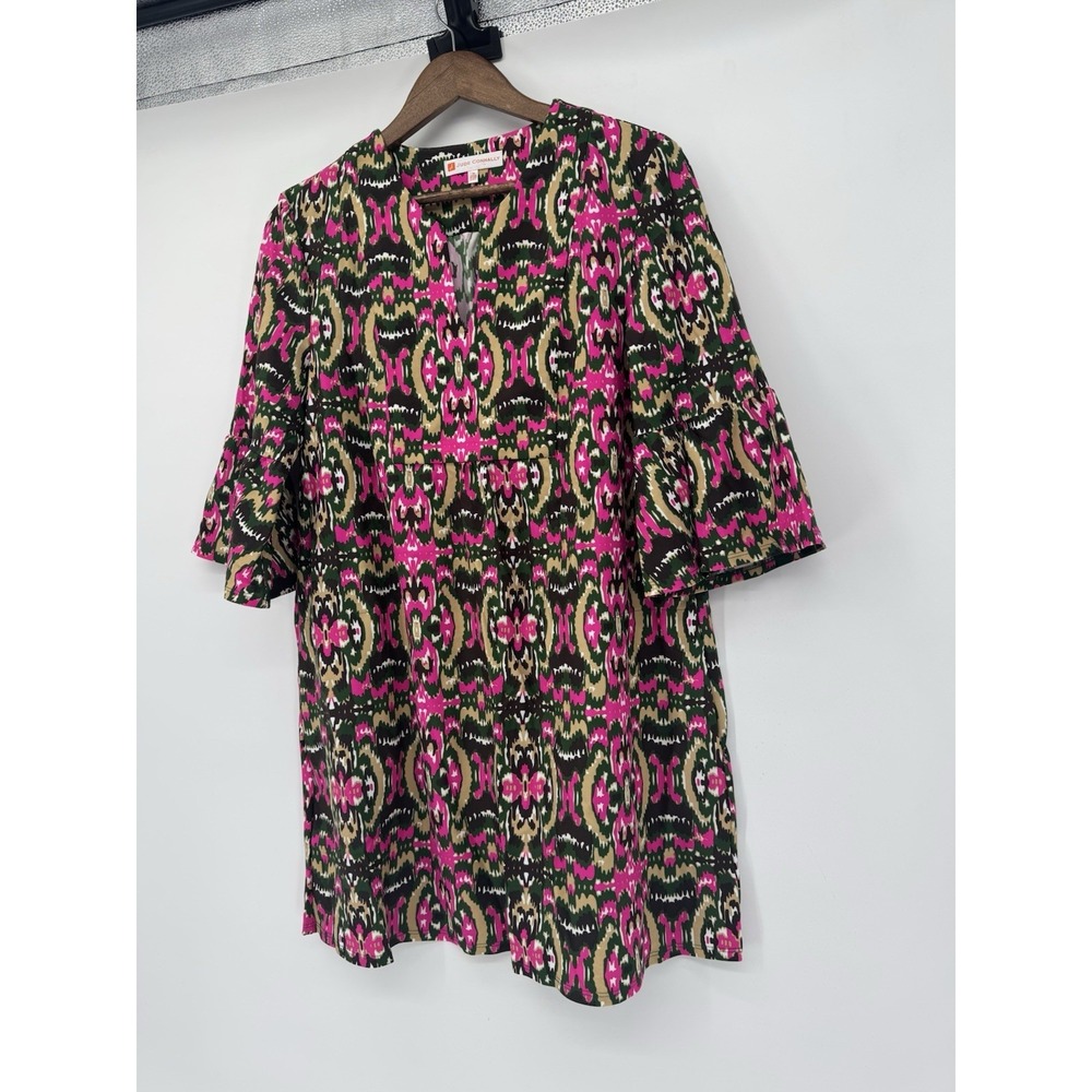 Jude Connally M Pink Dress Geometric Tunic Bell Sleeve Abstract Mod Artsy USA - Picture 9 of 10